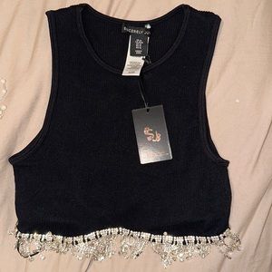 Black crop top silver bedazzled bustier corset blouse NEW Bloggers favorite